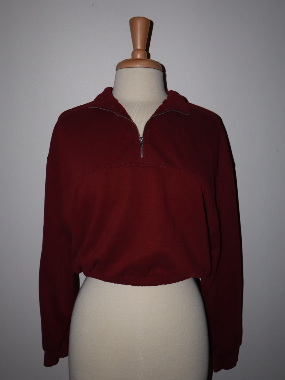 Forever 21 Burgundy Quarter-Zip Cropped Pullover